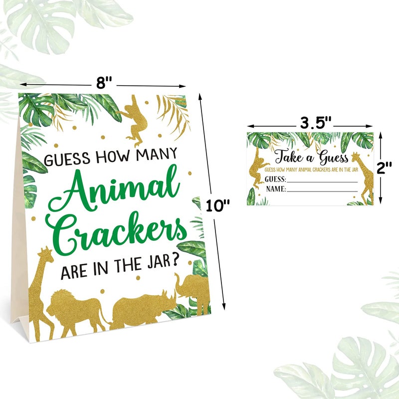 Bessmoso Gold Safari Baby Shower Decorations Supplies Guess How Many Animal Crackers Game with Standing Sign 30 Cards - Image 3